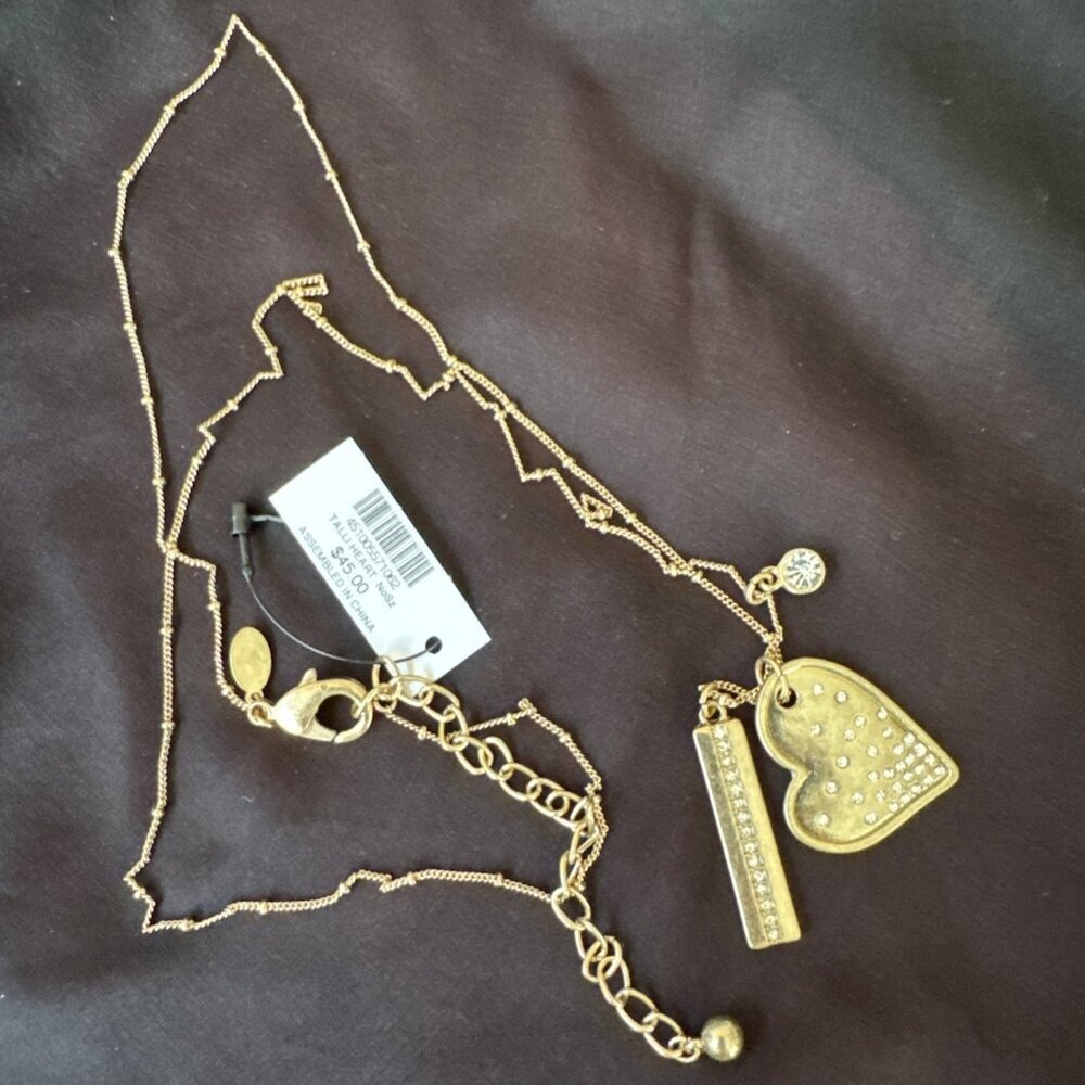 Chico's Delicate Talli Heart Dog Chains CZ Gold Tone Necklace 15" Drop NEW
